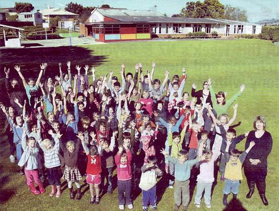 Hands-up: Students and teachers of Liberton Christian School in Dunedin.